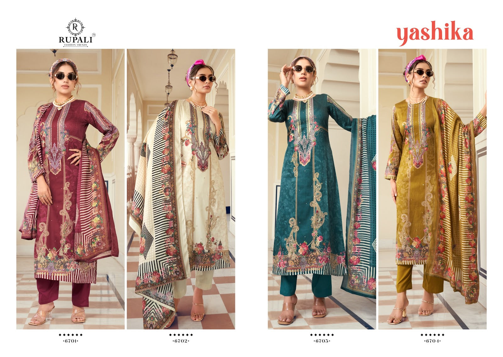 Yashika Rupali Jaam Satin Pant Style Suits Wholesaler Gujarat