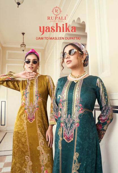 Yashika Rupali Jaam Satin Pant Style Suits Wholesaler Gujarat