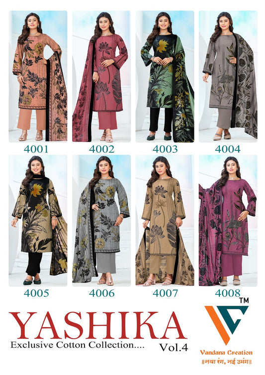 Yashika Vol 4 Vandana Creation Mix Cotton Karachi Salwar Suits Wholesaler