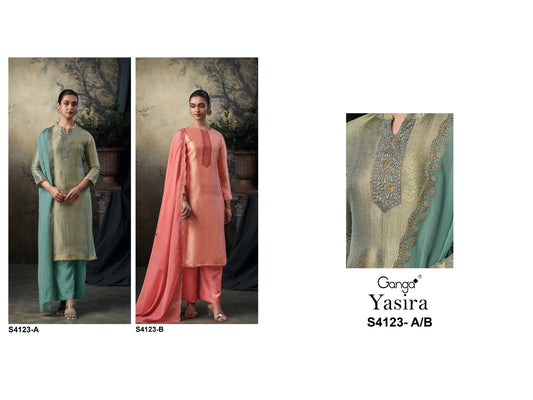 Yasira 4123 Ganga Bemberg Silk Pant Style Suits Supplier Ahmedabad