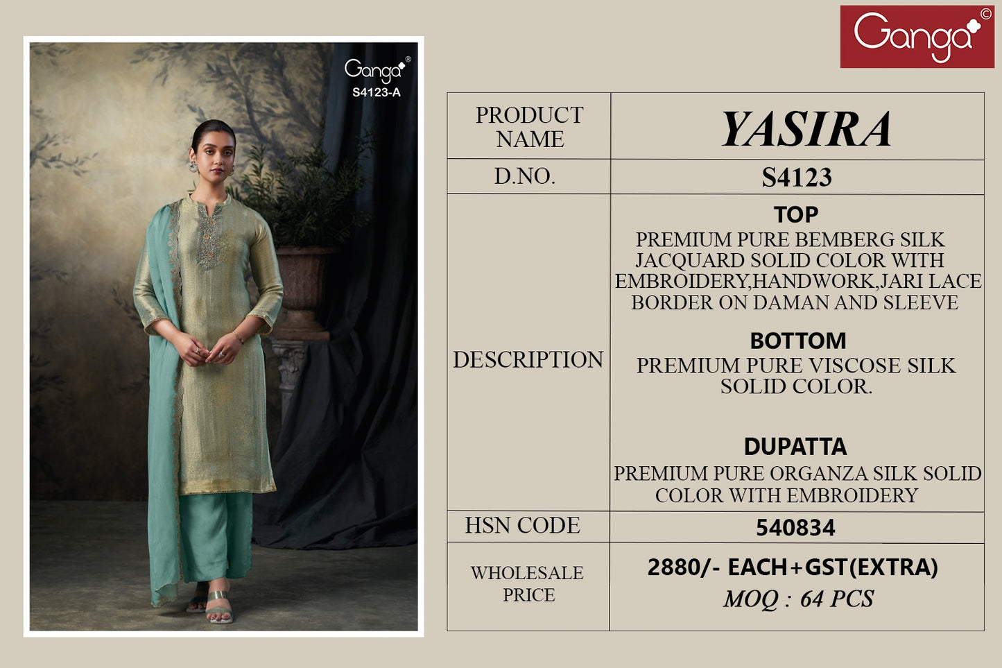 Yasira 4123 Ganga Bemberg Silk Pant Style Suits Supplier Ahmedabad