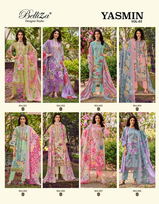 Yasmin Vol 3 Belliza Designer Studio Cotton Karachi Salwar Suits Supplier Ahmedabad