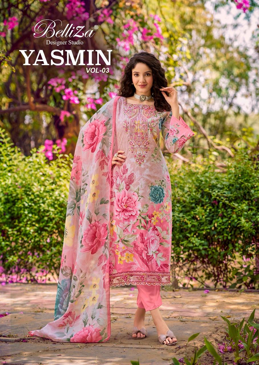Yasmin Vol 3 Belliza Designer Studio Cotton Karachi Salwar Suits Supplier Ahmedabad