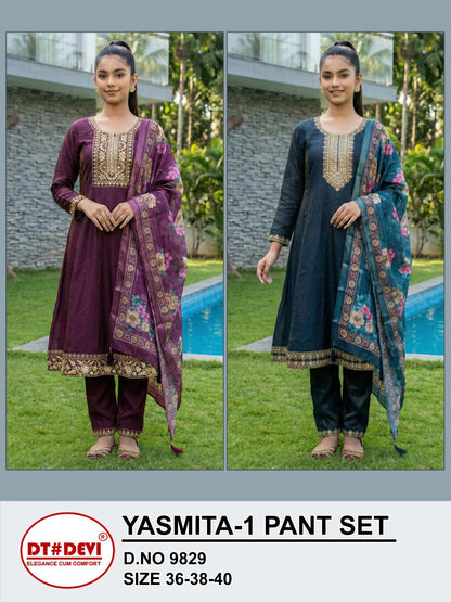 Yasmita 1 Dn 9829 Dt Devi Roman Shimmer Girls Readymade Pant Suits Supplier