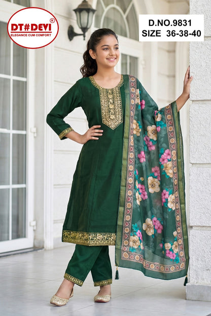 Yasmita 2 Dn 9831 Dt Devi Roman Shimmer Girls Readymade Pant Suits Exporter India