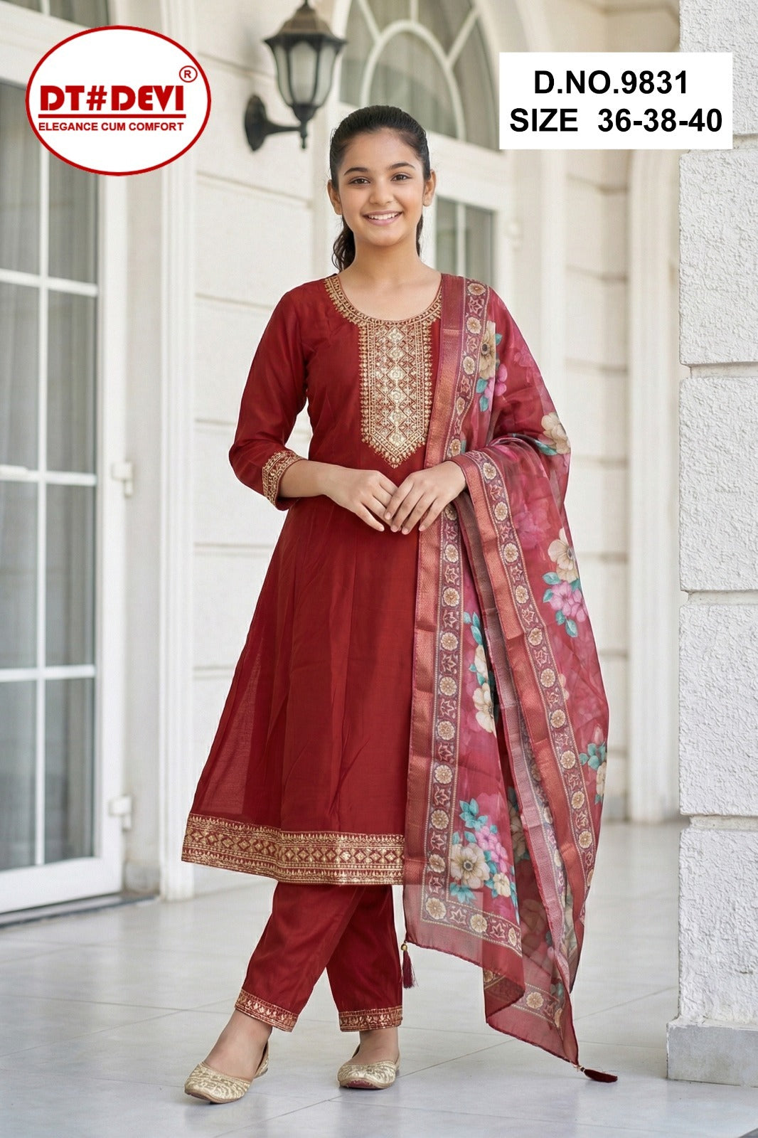 Yasmita 2 Dn 9831 Dt Devi Roman Shimmer Girls Readymade Pant Suits Exporter India