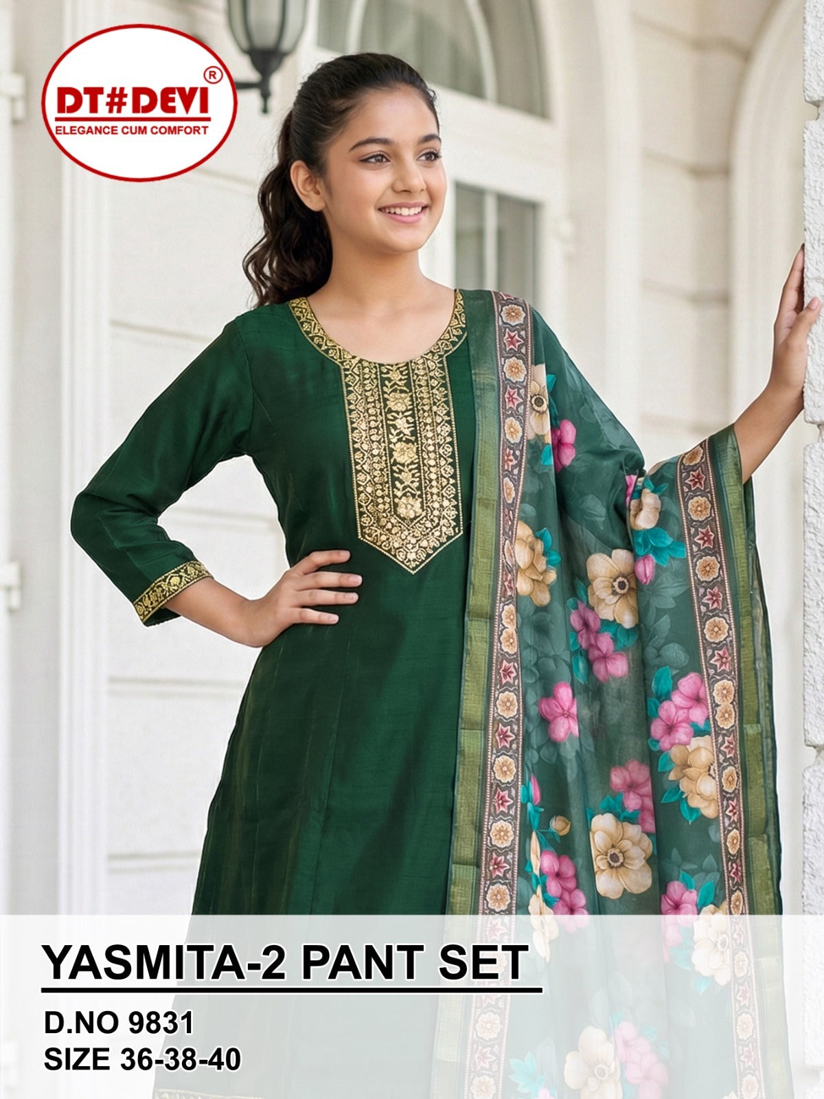 Yasmita 2 Dn 9831 Dt Devi Roman Shimmer Girls Readymade Pant Suits Exporter India