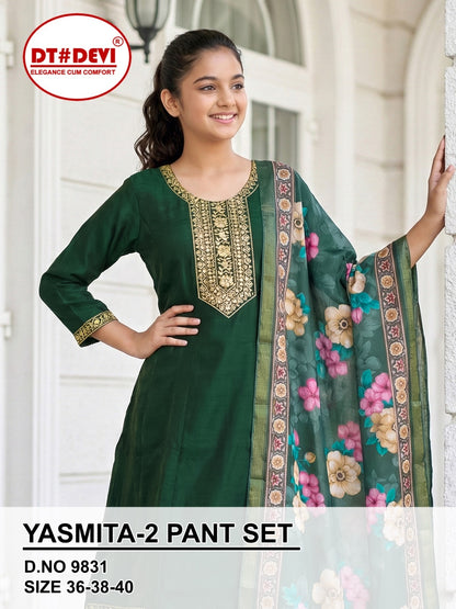 Yasmita 2 Dn 9831 Dt Devi Roman Shimmer Girls Readymade Pant Suits Exporter India
