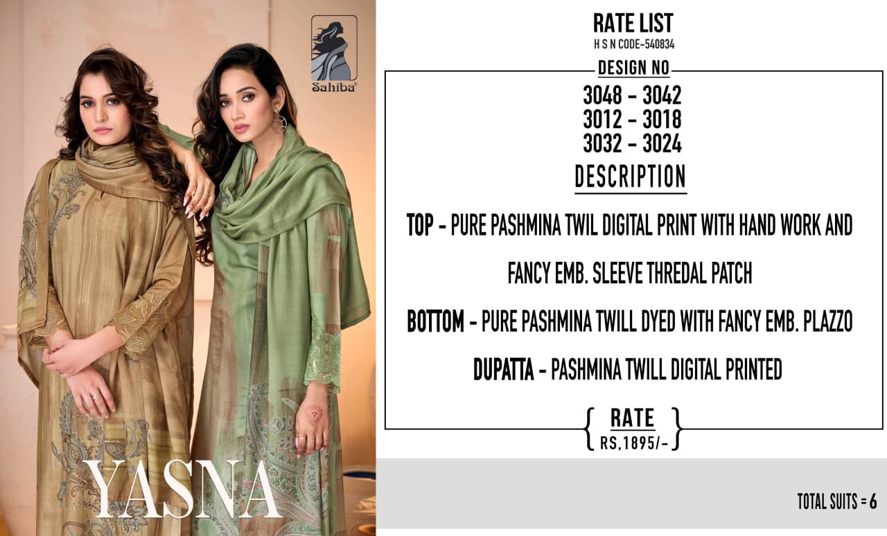 Yasna Sahiba Pashmina Suits Wholesale Price