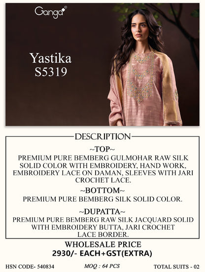 Yastika S5319 Ganga Bemberg Plazzo Style Suits Exporter Ahmedabad