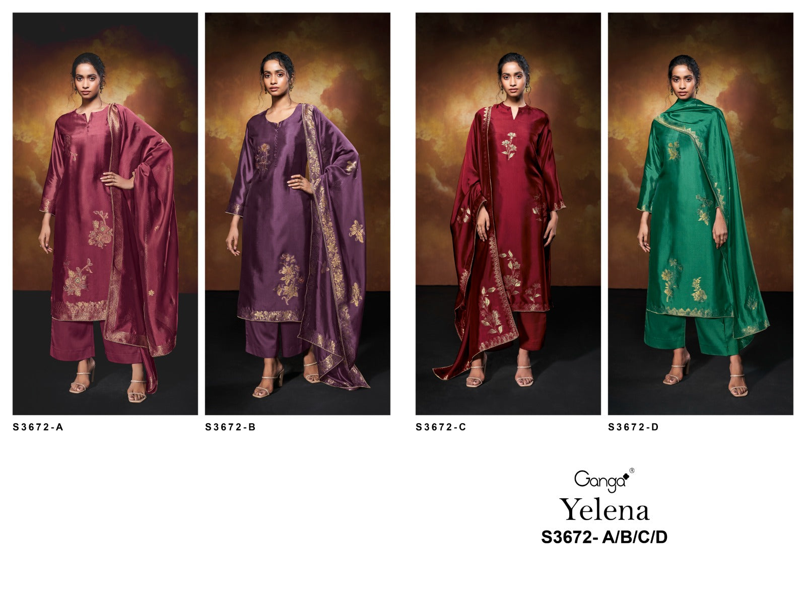 Yelena 3672 Ganga Pure Viscose Plazzo Style Suits Manufacturer