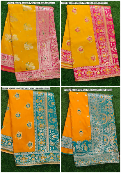 Yellow Special Contrast Pallu Hans Creation Sarees Wholesaler Gujarat