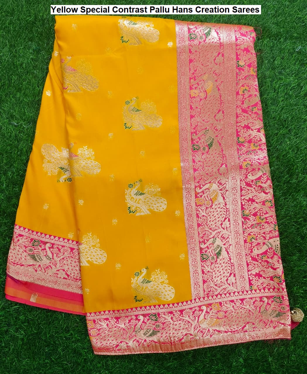 Yellow Special Contrast Pallu Hans Creation Sarees Wholesaler Gujarat