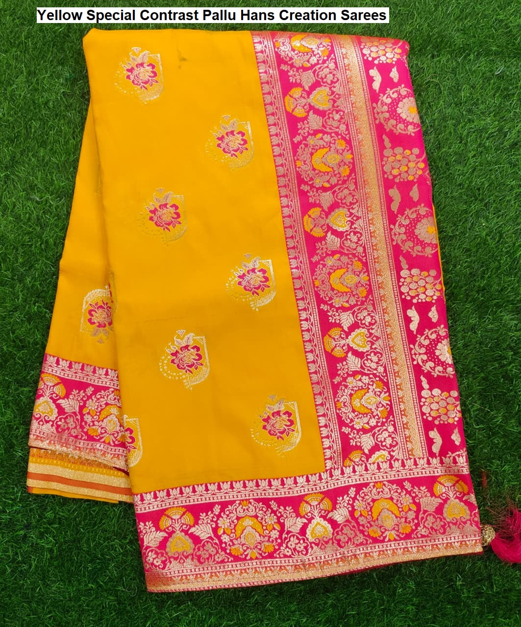 Yellow Special Contrast Pallu Hans Creation Sarees Wholesaler Gujarat