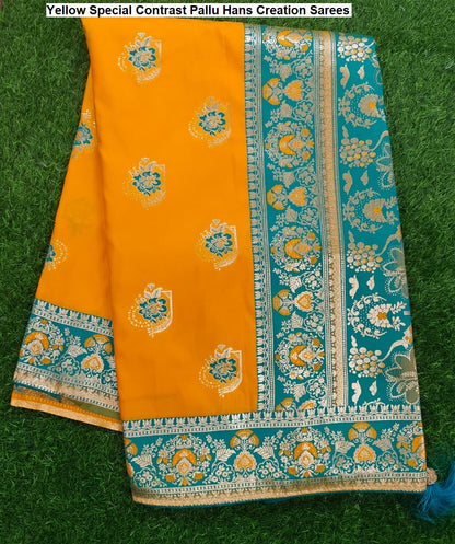 Yellow Special Contrast Pallu Hans Creation Sarees Wholesaler Gujarat