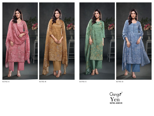 Yen S2782 Ganga Cotton Satin Plazzo Style Suits Wholesale Price