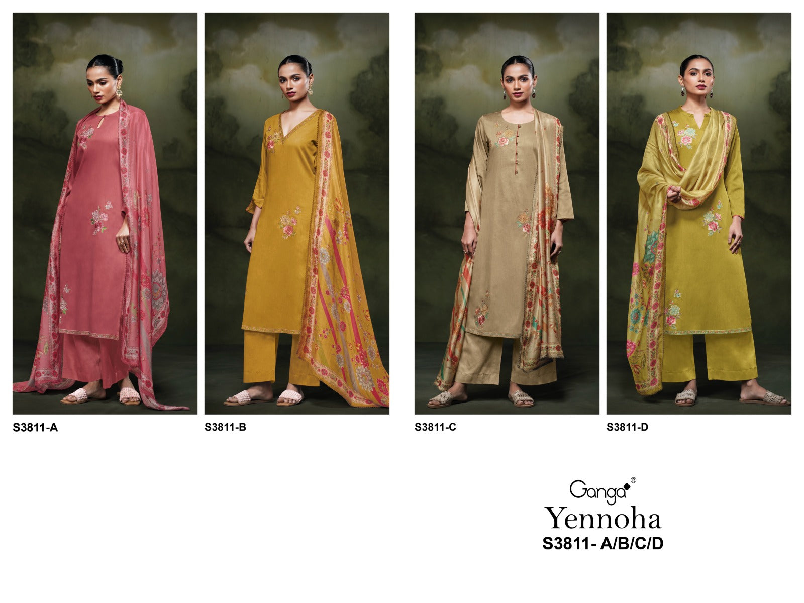 Yennoha 3811 Ganga Cotton Satin Plazzo Style Suits Wholesale Price