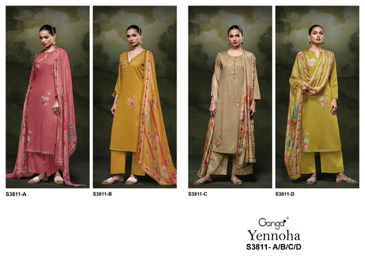 Yennoha 3811 Ganga Cotton Satin Plazzo Style Suits Wholesale Price