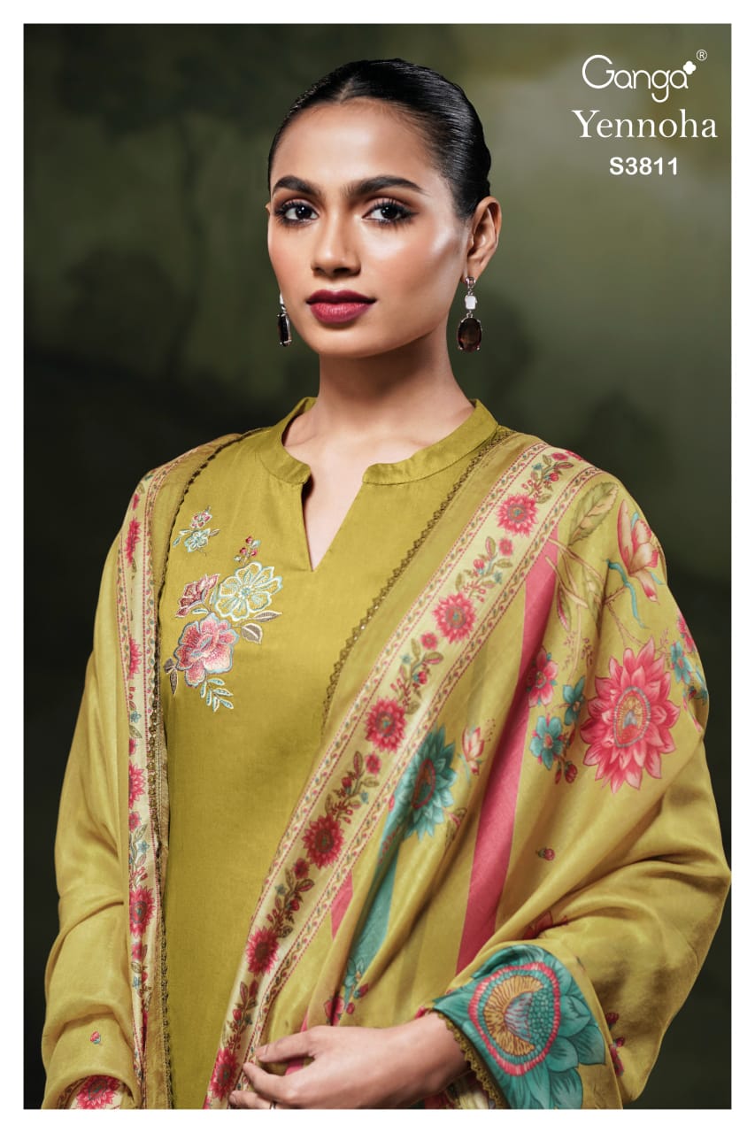 Yennoha 3811 Ganga Cotton Satin Plazzo Style Suits Wholesale Price