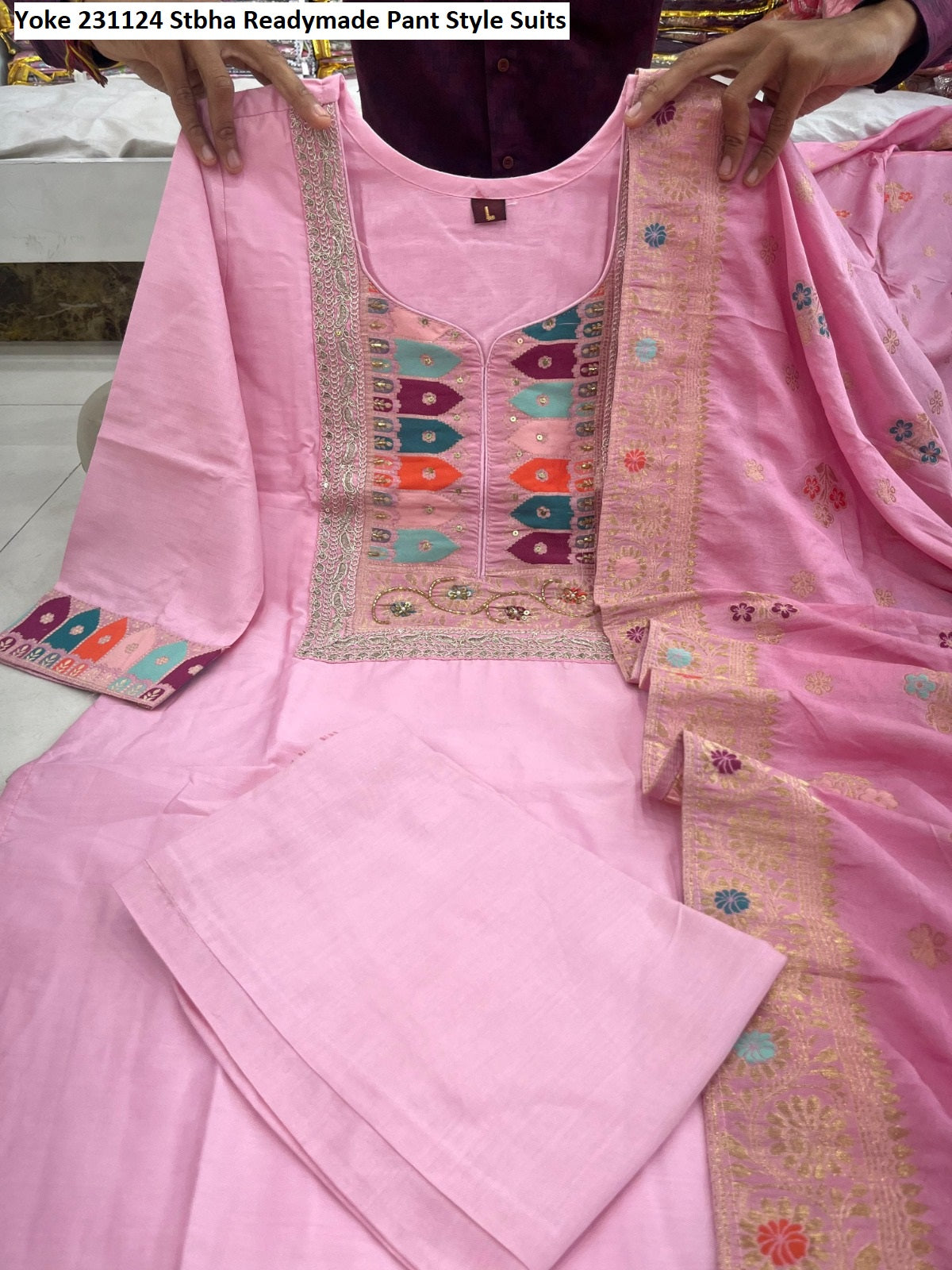 Yoke 231124 Stbha Chanderi Readymade Pant Style Suits Wholesaler Ahmedabad