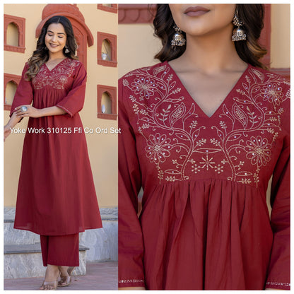 Yoke Work 310125 Ffi Cotton Cambric Co Ord Set Supplier Ahmedabad