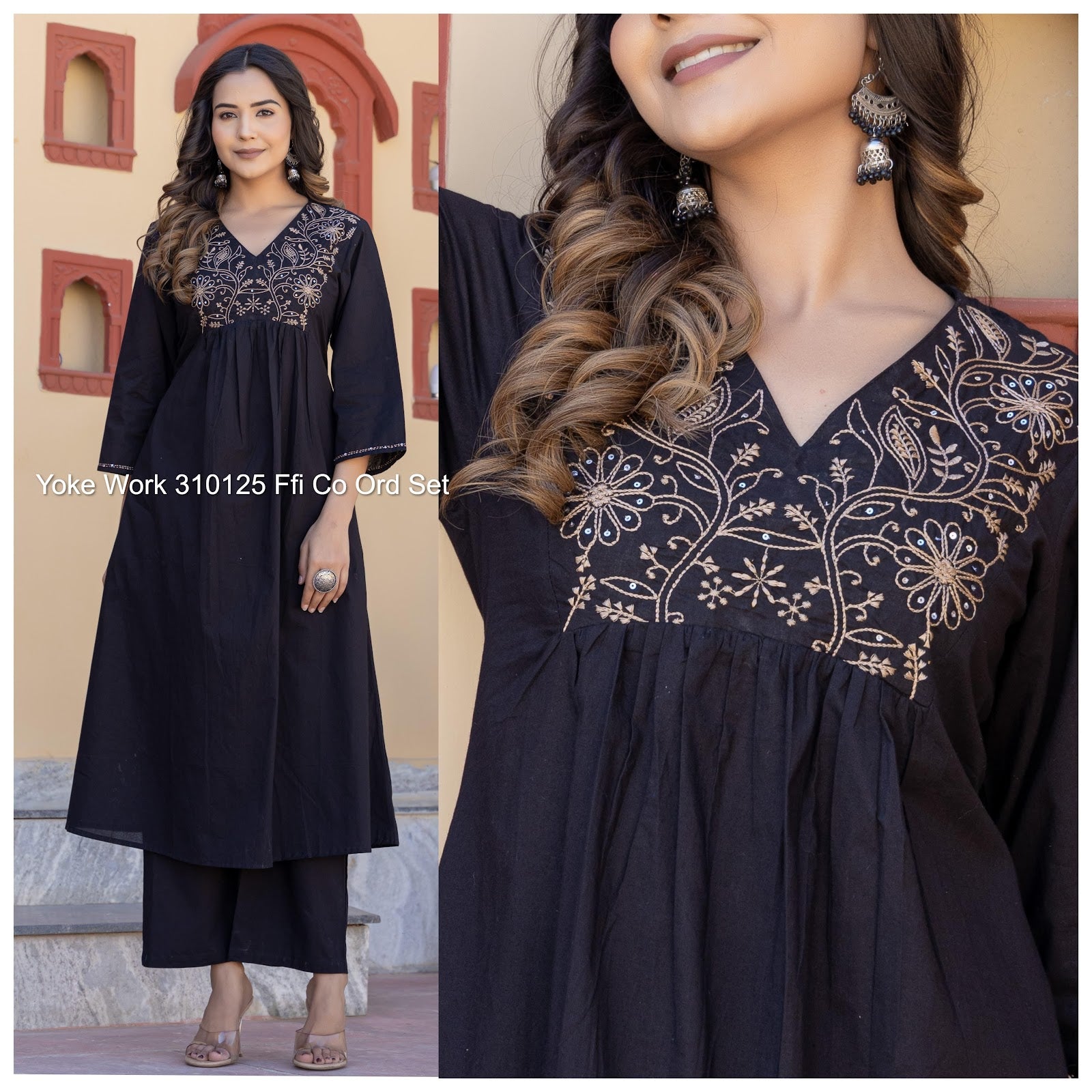 Yoke Work 310125 Ffi Cotton Cambric Co Ord Set Supplier Ahmedabad