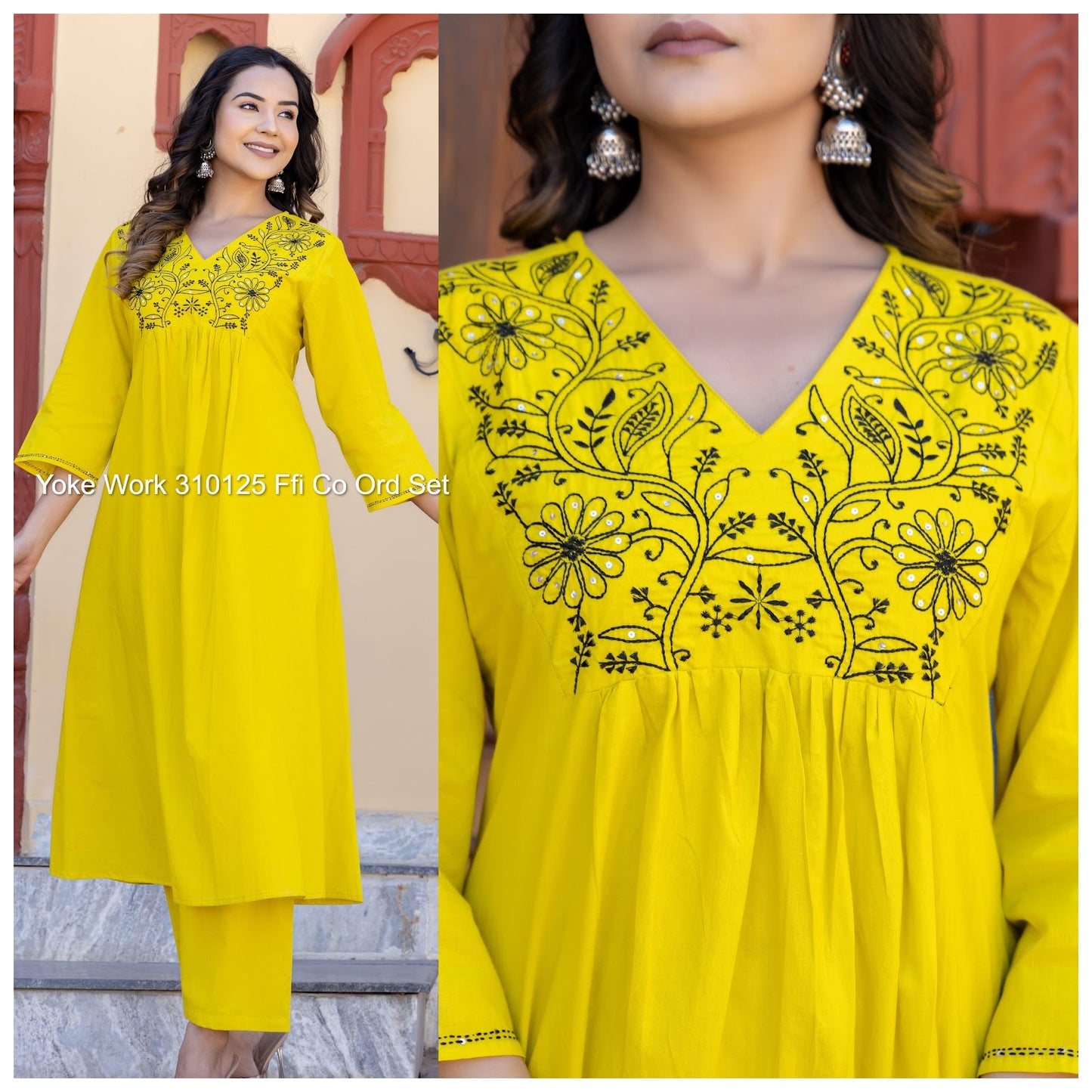 Yoke Work 310125 Ffi Cotton Cambric Co Ord Set Supplier Ahmedabad