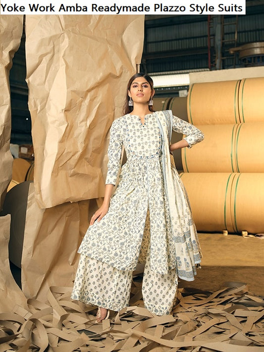 Yoke Work Amba Cotton Readymade Plazzo Style Suits Supplier India