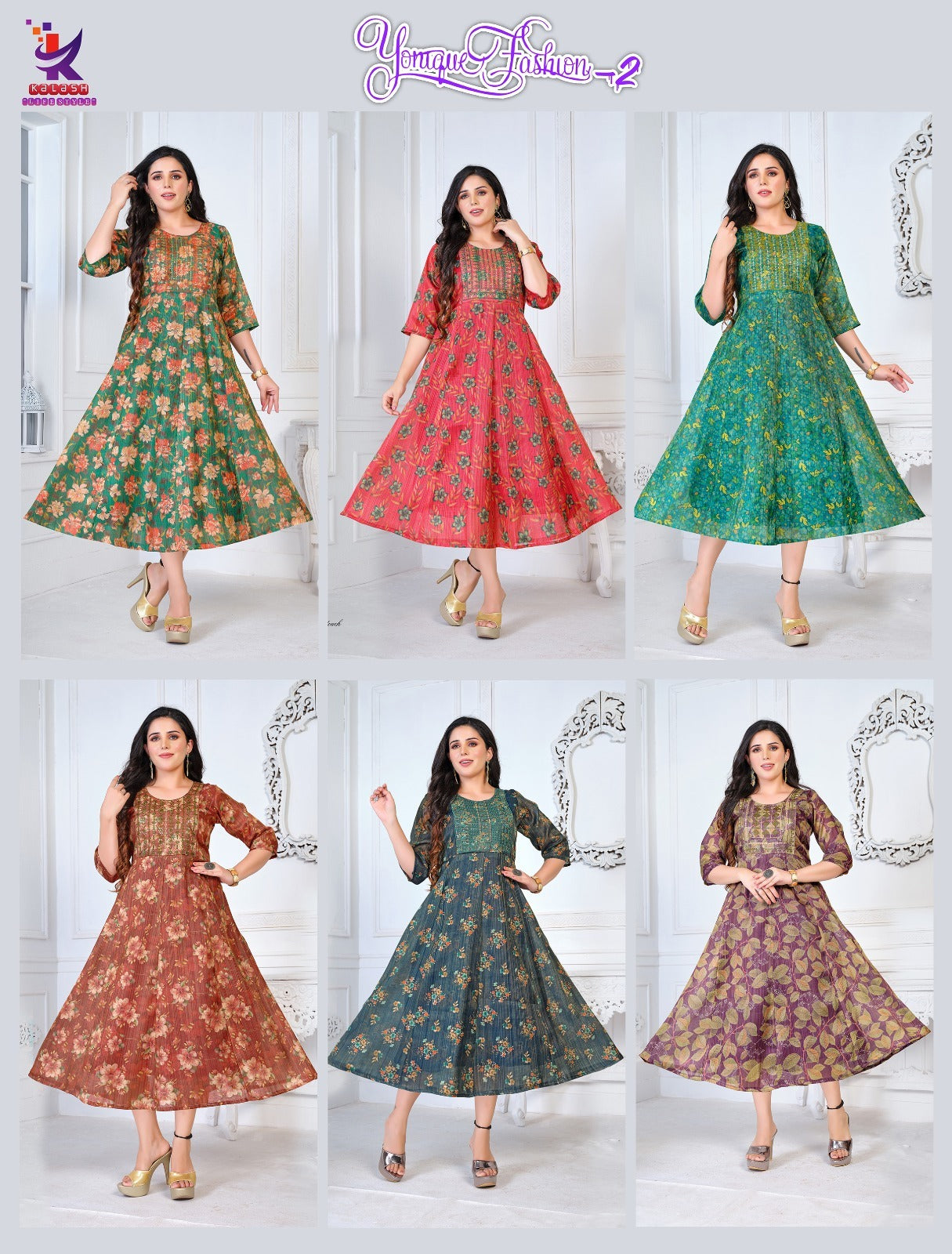 Yonique Fashion-2 Mlm Kalash Lifestyle Simmer Tissue Anarkali Kurtis Supplier Ahmedabad