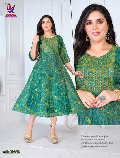 Yonique Fashion-2 Mlm Kalash Lifestyle Simmer Tissue Anarkali Kurtis Supplier Ahmedabad