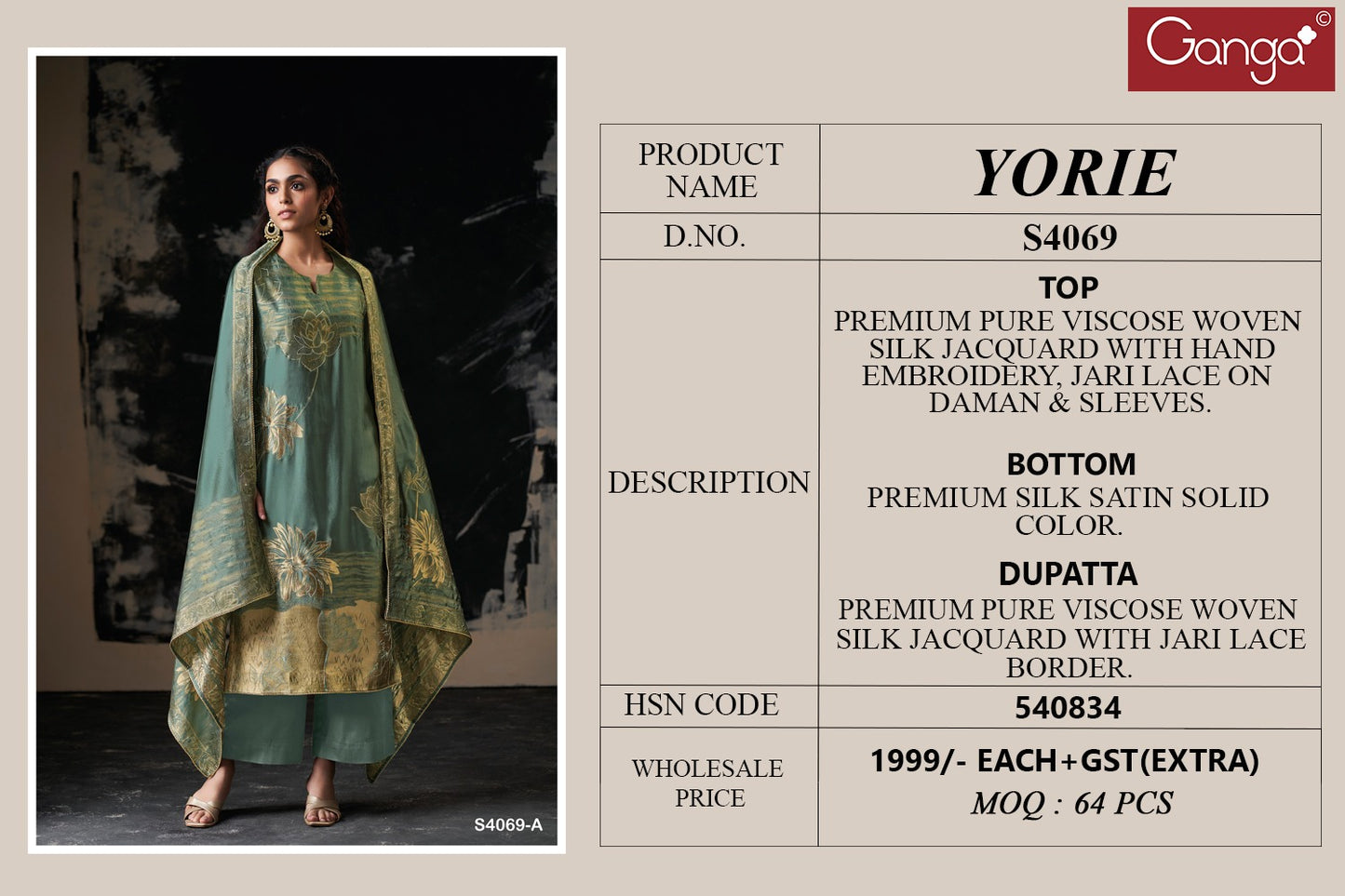 Yorie 4069 Ganga Premium Viscose Plazzo Style Suits Manufacturer Ahmedabad