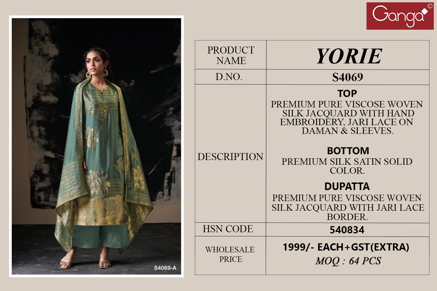 Yorie 4069 Ganga Premium Viscose Plazzo Style Suits Manufacturer Ahmedabad
