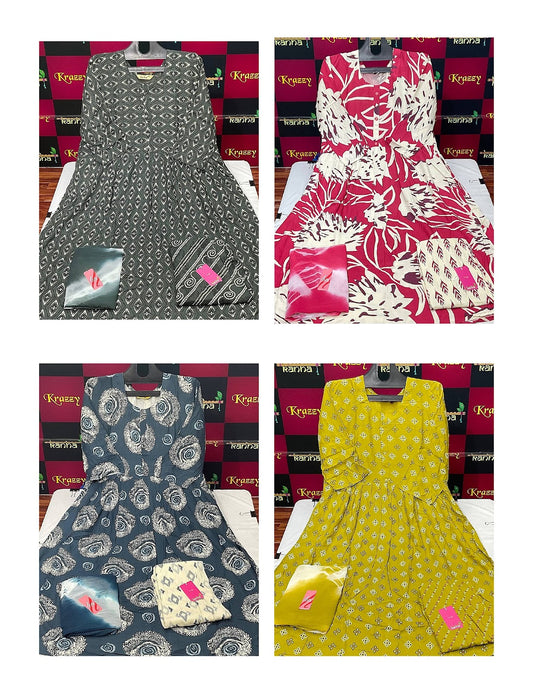 Youtube 011025 Kanha Reyon Readymade Anarkali Suits Supplier Gujarat