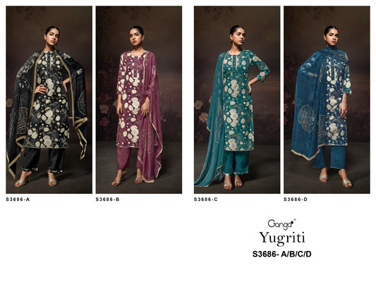 Yugriti 3686 Ganga Premium Cotton Pant Style Suits Manufacturer Ahmedabad