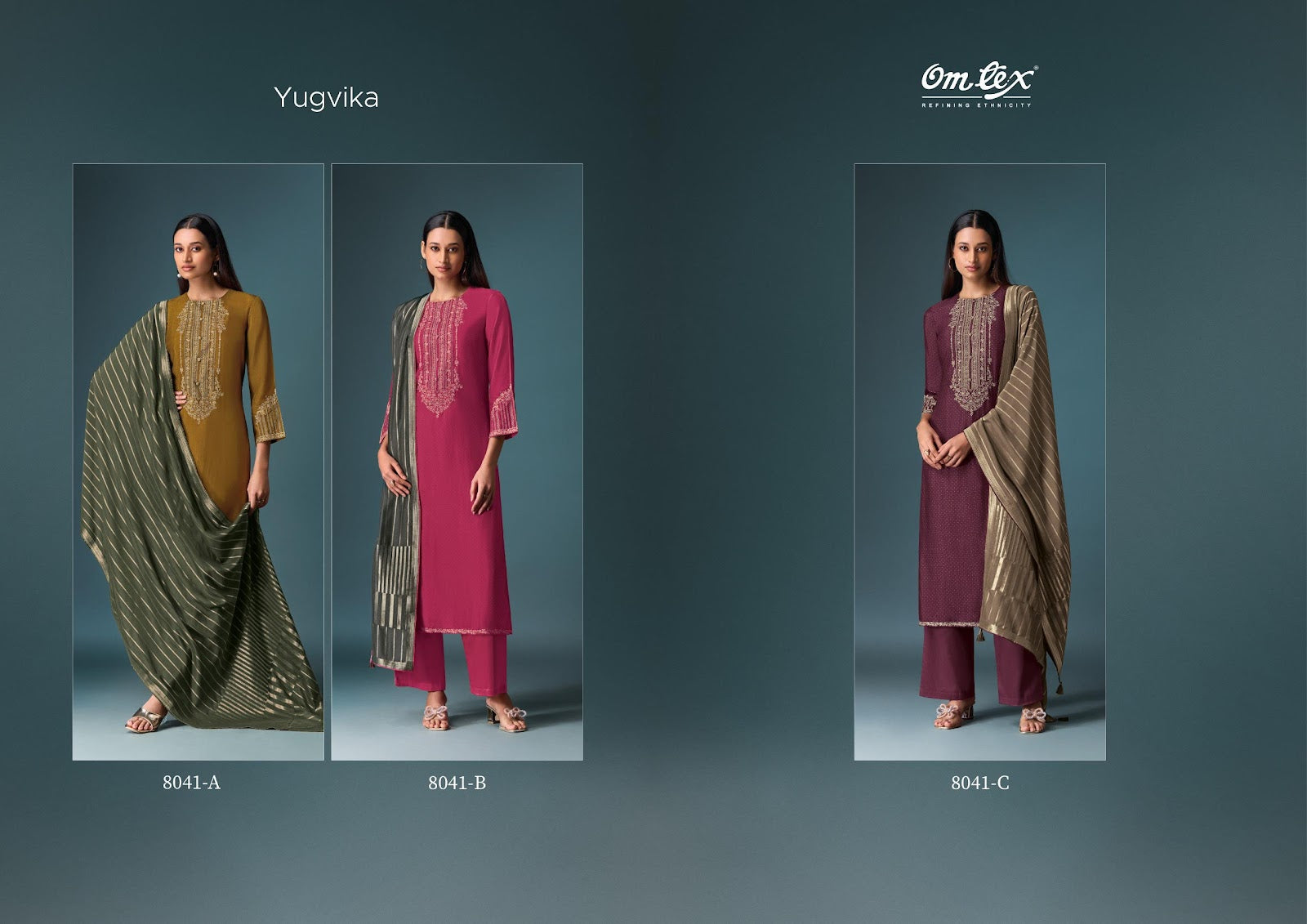 Yugvika Omtex Silk Pant Style Suits Wholesaler Ahmedabad