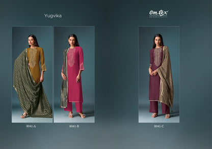 Yugvika Omtex Silk Pant Style Suits Wholesaler Ahmedabad