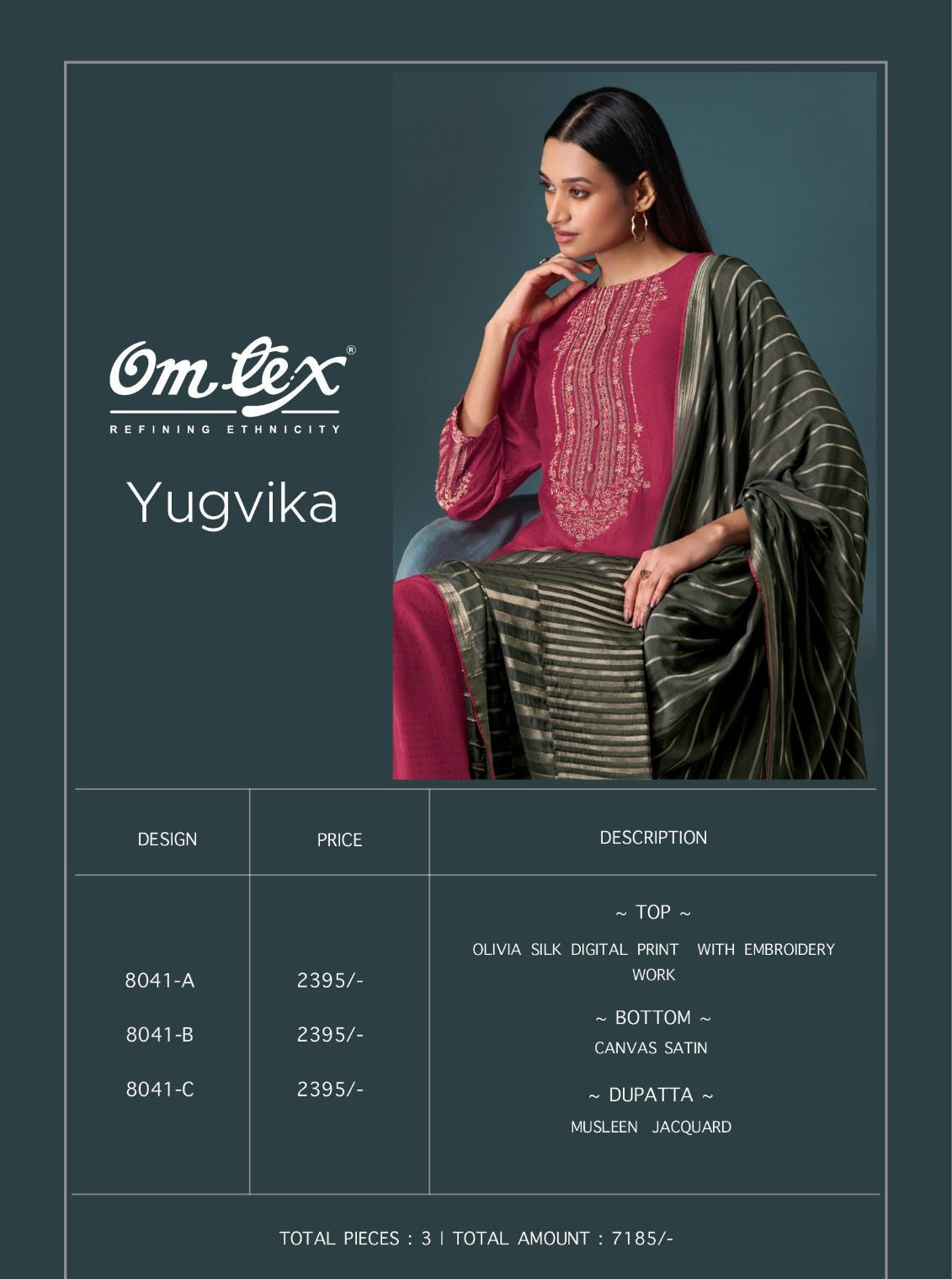Yugvika Omtex Silk Pant Style Suits Wholesaler Ahmedabad