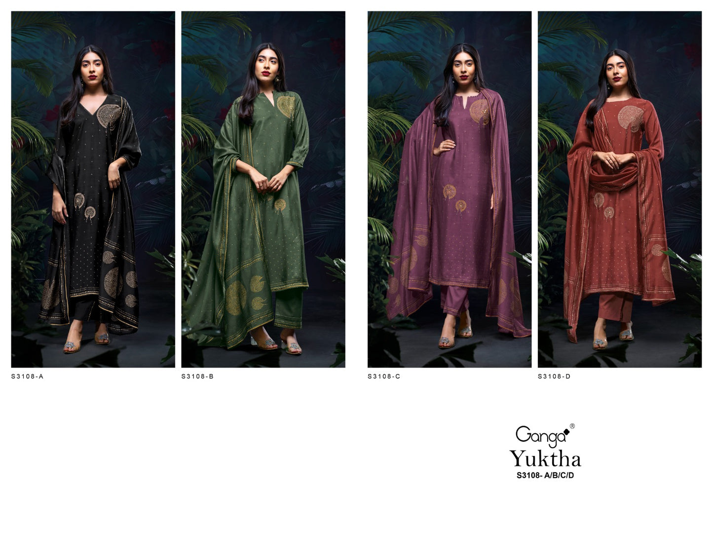 Yuktha 3108 Ganga Premium Bemberg Plazzo Style Suits Manufacturer India