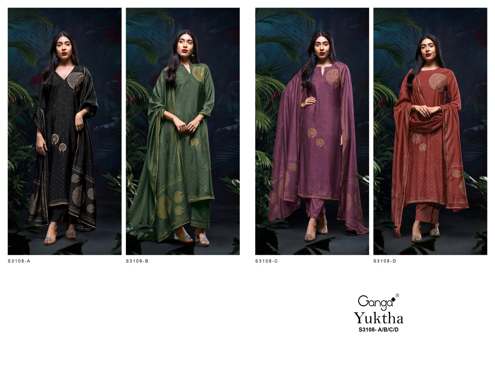 Yuktha 3108 Ganga Premium Bemberg Plazzo Style Suits Manufacturer India