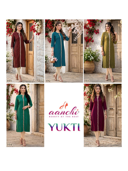 Yukti Aanchi Rangila Silk Straight Cut Kurtis Manufacturer Ahmedabad
