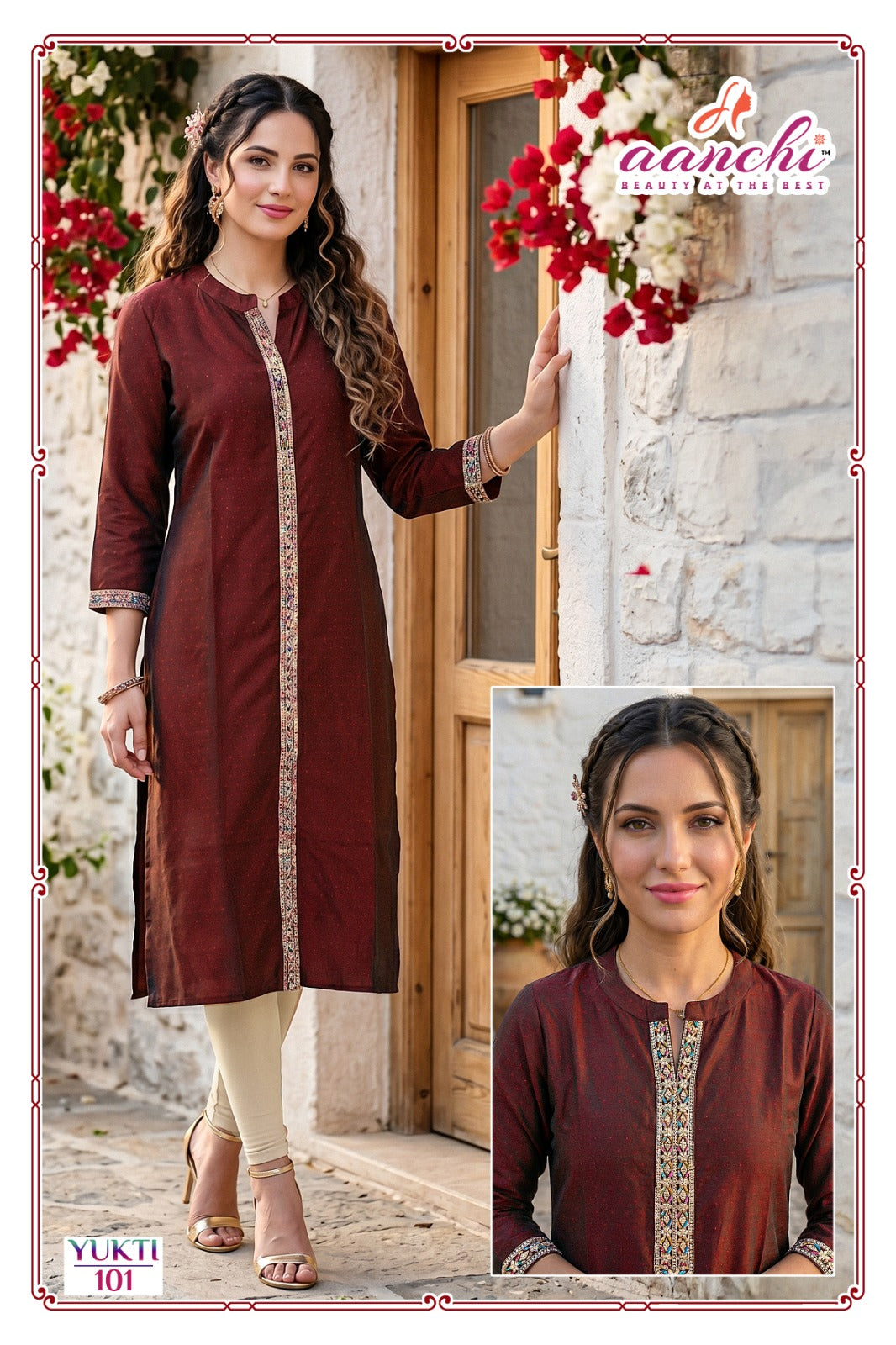 Yukti Aanchi Rangila Silk Straight Cut Kurtis Manufacturer Ahmedabad