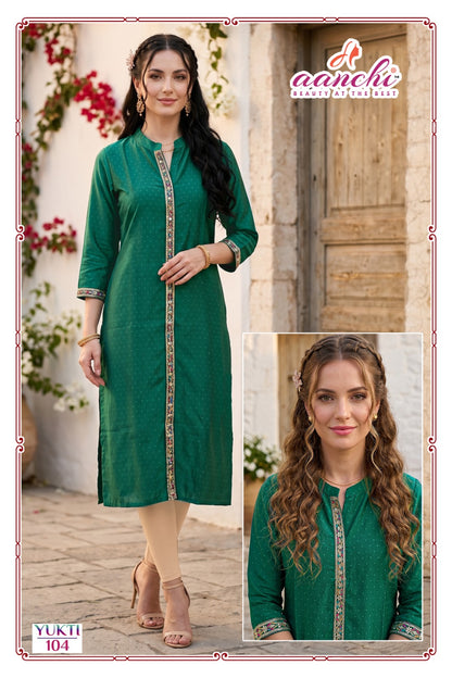 Yukti Aanchi Rangila Silk Straight Cut Kurtis Manufacturer Ahmedabad
