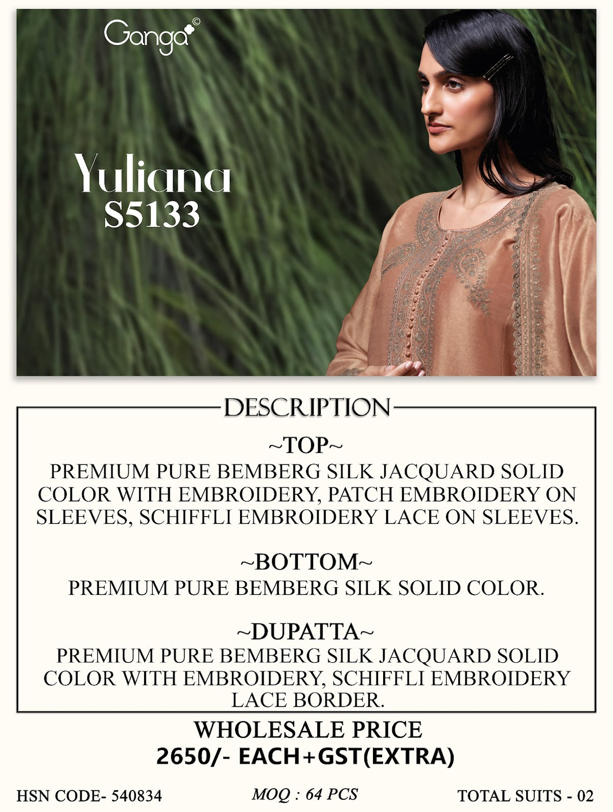 Yuliana S5133 Ganga Bemberg Silk Plazzo Style Suits Supplier India