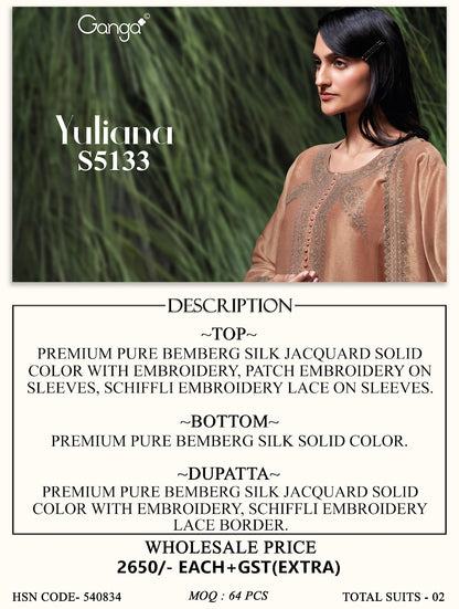 Yuliana S5133 Ganga Bemberg Silk Plazzo Style Suits Supplier India