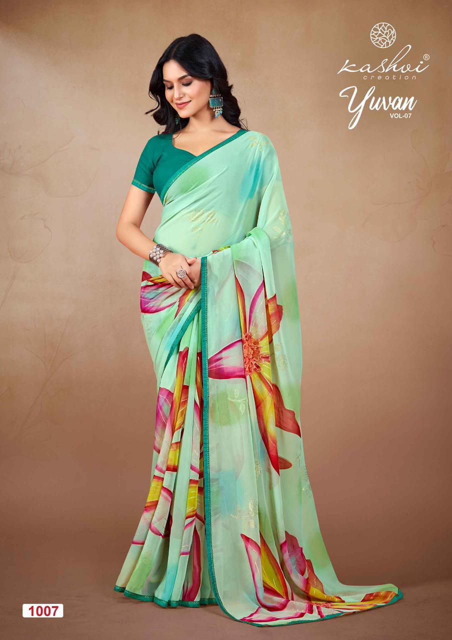 Yuvan Vol 7 Kashvi Creation Georgette Sarees Manufacturer Gujarat