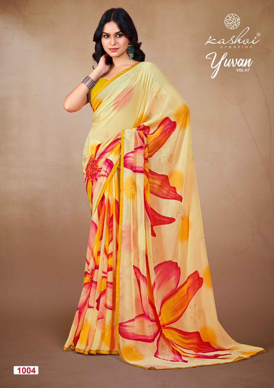 Yuvan Vol 7 Kashvi Creation Georgette Sarees Manufacturer Gujarat