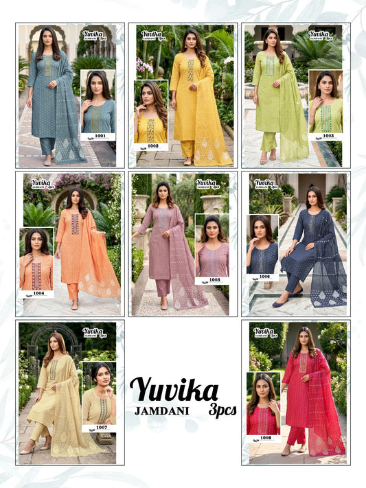 Yuvika Malviken Cotton Readymade Pant Style Suits Wholesale Price
