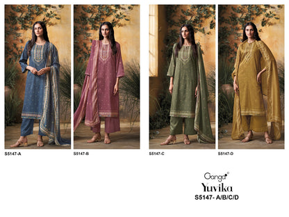 Yuvika S5147 Ganga Cotton Satin Pant Style Suits Wholesale Rate