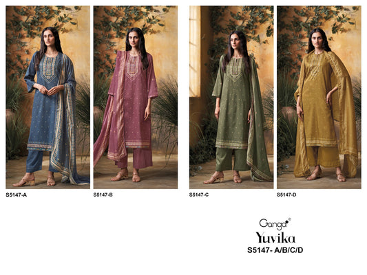 Yuvika S5147 Ganga Cotton Satin Pant Style Suits Wholesale Rate