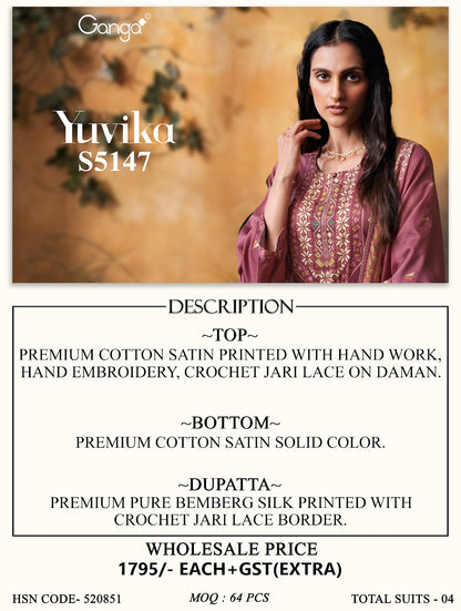 Yuvika S5147 Ganga Cotton Satin Pant Style Suits Wholesale Rate